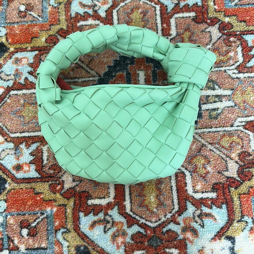 Mini Woven Handle Bag in Mint Green